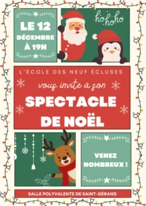Affiche evenement fete Noel illustration moderne rouge vert 